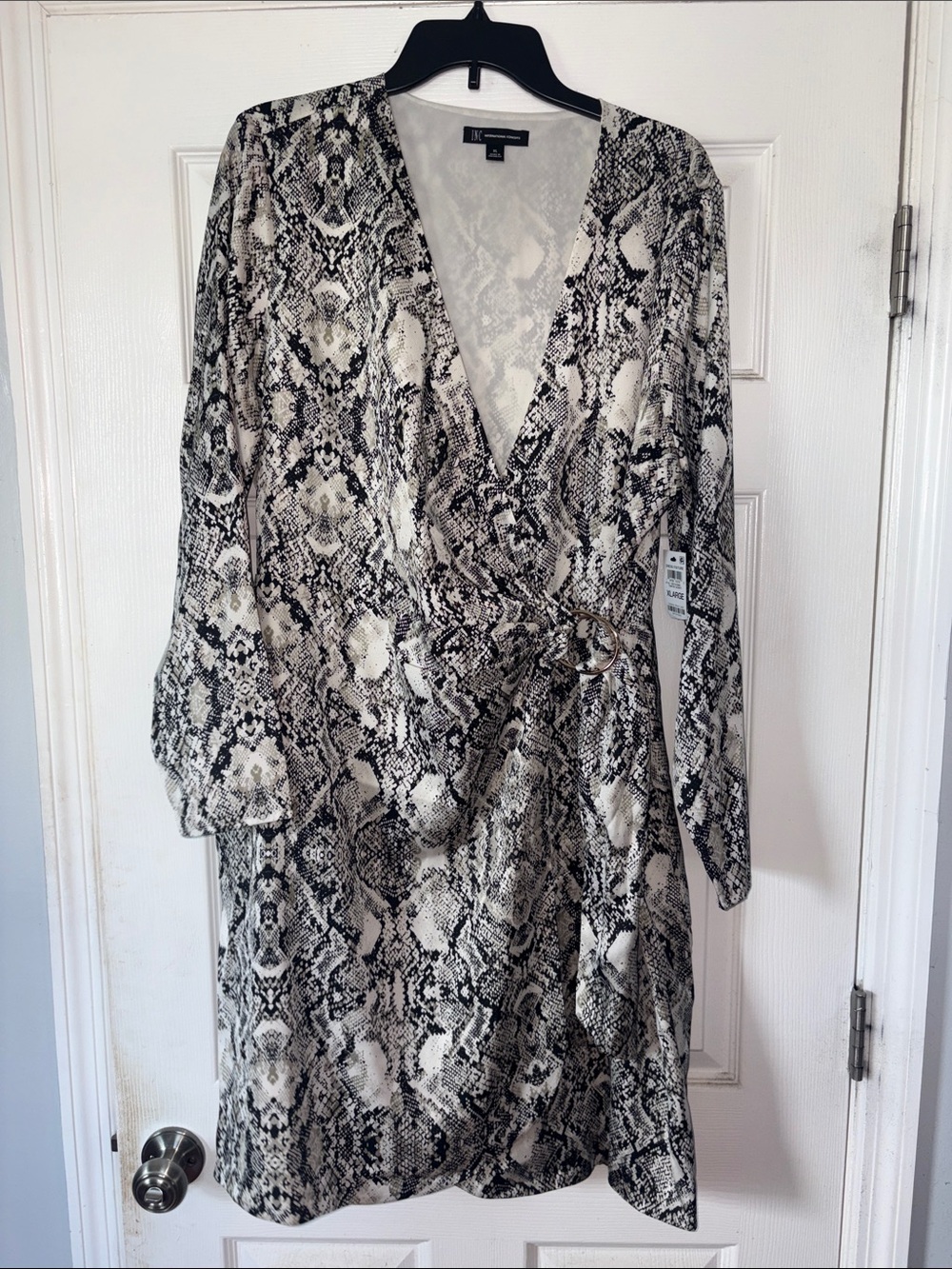 INC International Concepts Snake Print Wrap Dress - Black & White
